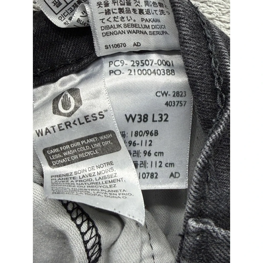 Levis 502 Jeans Mens Measured 37x30 Black Tapered Dark‎ Wash Denim Stretch